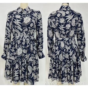 Waist Collection Printed Long Sleeved Shirt Dress